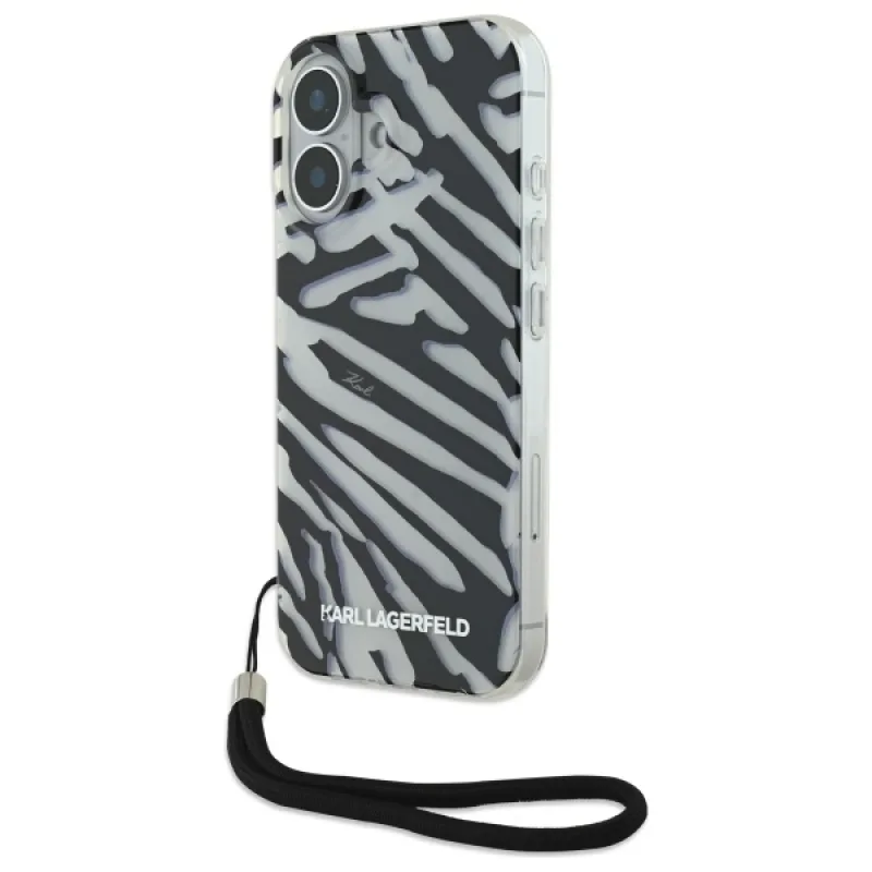 Karl Lagerfeld IML Zebra Pattern & Cord Puzdro na iPhone 16 – čierne