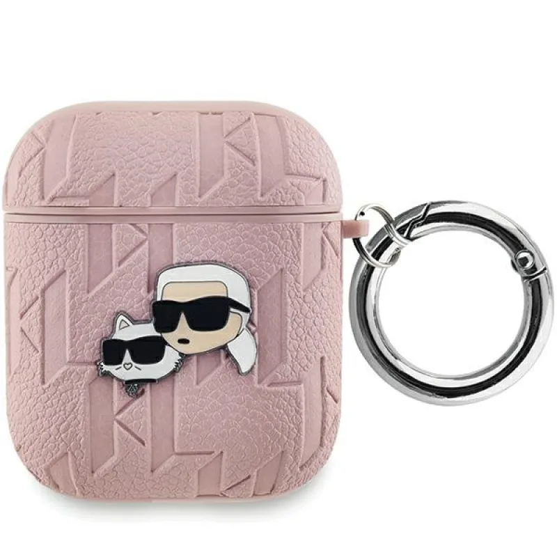 Karl Lagerfeld Monogram Karl & Choupette Head puzdro pre AirPods 1 / 2 - ružové
