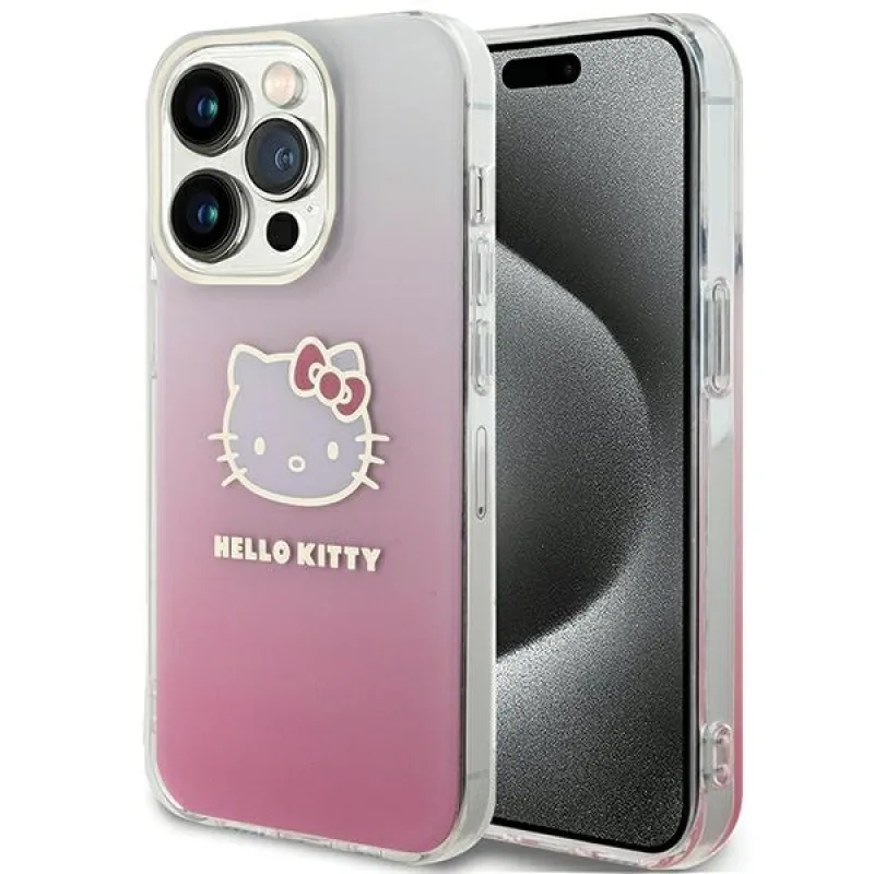Puzdro Hello Kitty IML Gradient Electrop Kitty Head pre iPhone 15 Pro - ružové