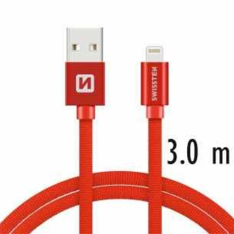 Swissten Data Cable Textile USB / Lightning 3 m, red