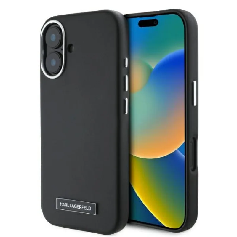 Kryt na iPhone 16 Karl Lagerfeld FW Metal Plate MagSafe – čierny