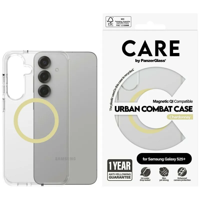 CARE by PanzerGlass Flagship Urban Combat Chardonnay QI puzdro pre Samsung Galaxy S25+ – priehľadné