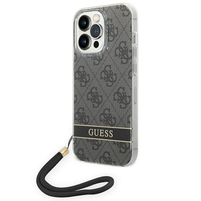 Guess GUOHCP14LH4STK iPhone 14 Pro 6,1 "čierno/čierne pevné puzdro 4G Print Strap