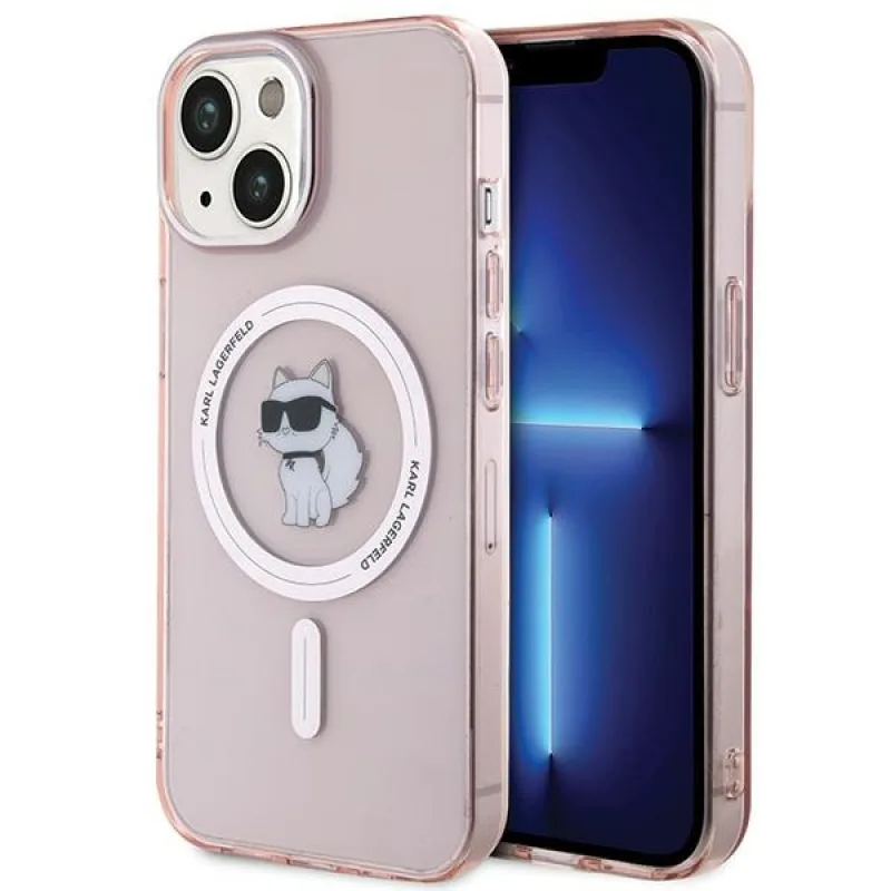 Puzdro Karl Lagerfeld IML Choupette MagSafe pre iPhone 15 - ružové