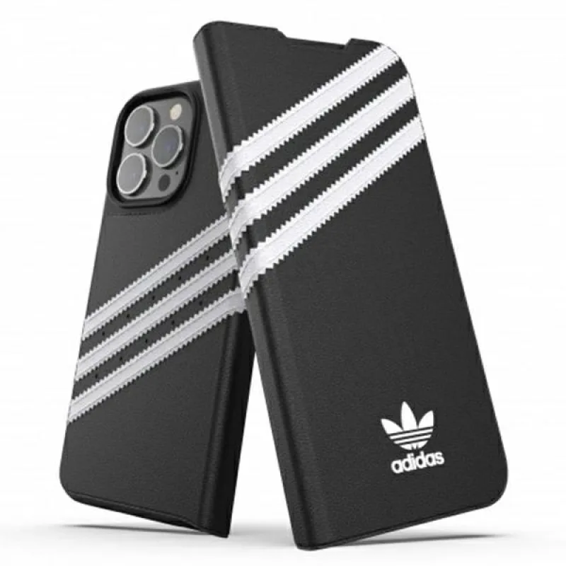 Puzdro Adidas OR Booklet PU pre iPhone 13 Pro / iPhone 13 – čiernobiele