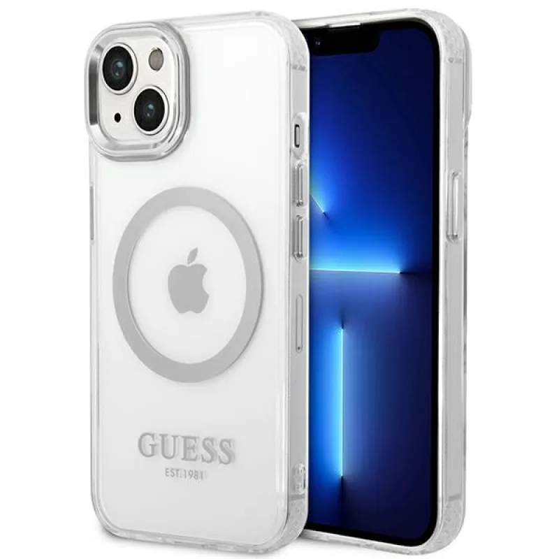 Guess GUHMP14SHTRMS iPhone 14 6,1" strieborno-strieborné pevné puzdro Metal Outline Magsafe