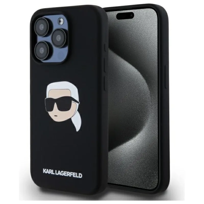 Karl Lagerfeld KLHMP15LSKHPLK iPhone 15 Pro 6,1" čierno/čierne pevné puzdro Silikónové Karl Head Print MagSafe