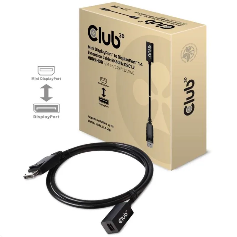 Club3D Prodlužovací kabel Mini DisplayPort 1.4 na DisplayPort 8K 60Hz DSC…