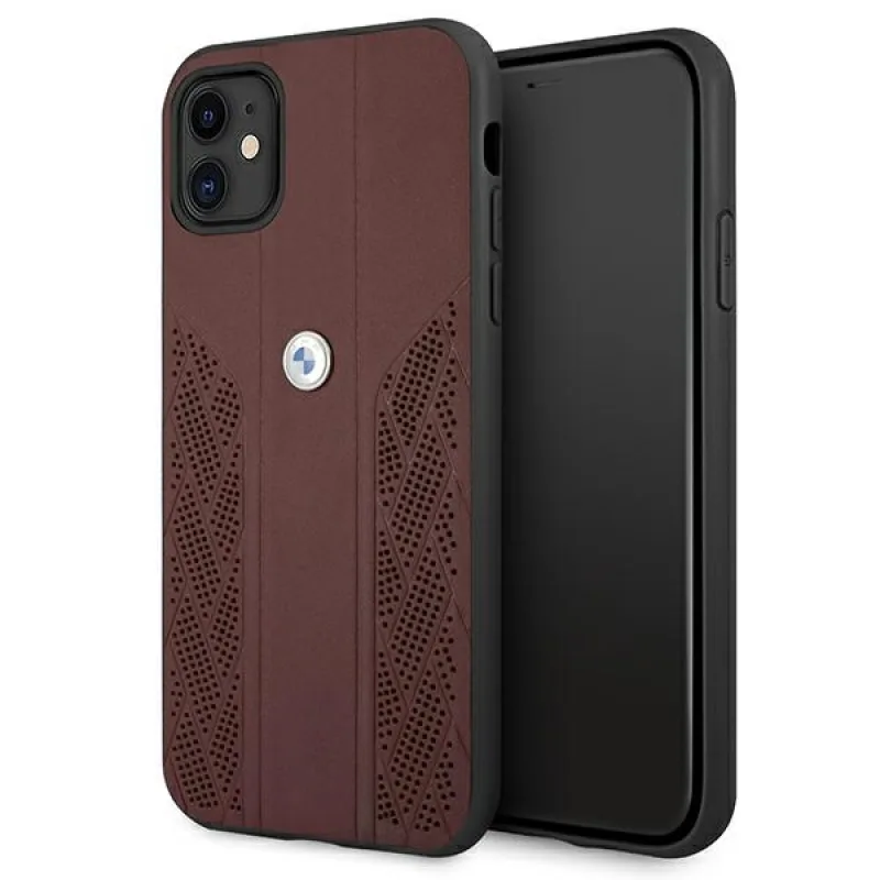 Kožené puzdro BMW Curve Perforate Case pre iPhone 11 / Xr - červené