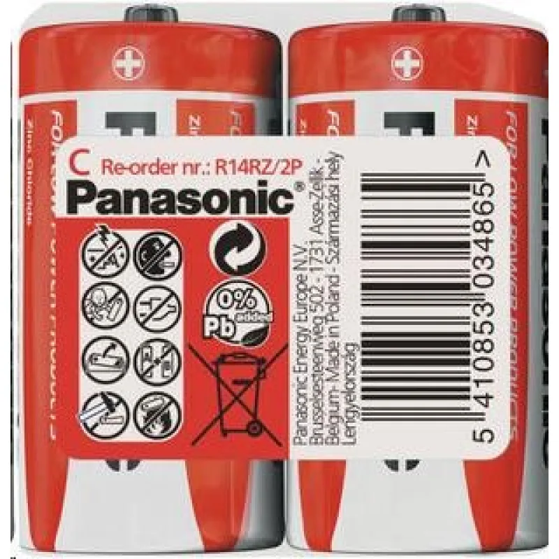 PANASONIC Zinkouhlíkové baterie Red Zinc R14RZ/ 2P C 1, 5V (shrink 2ks)…