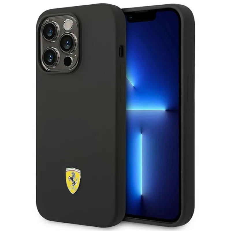 Ferrari FEHCP14LSIBK iPhone 14 Pro 6,1" čierne/čierne pevné puzdro silikónové kovové logo