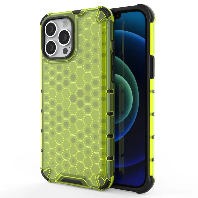 Pancierový kryt Honeycomb Case s TPU Bumper pre iPhone 13 Pro Max zelený