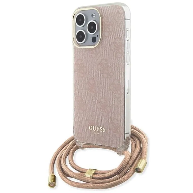 Puzdro Guess Crossbody Cord 4G Print pre iPhone 15 Pro - ružové