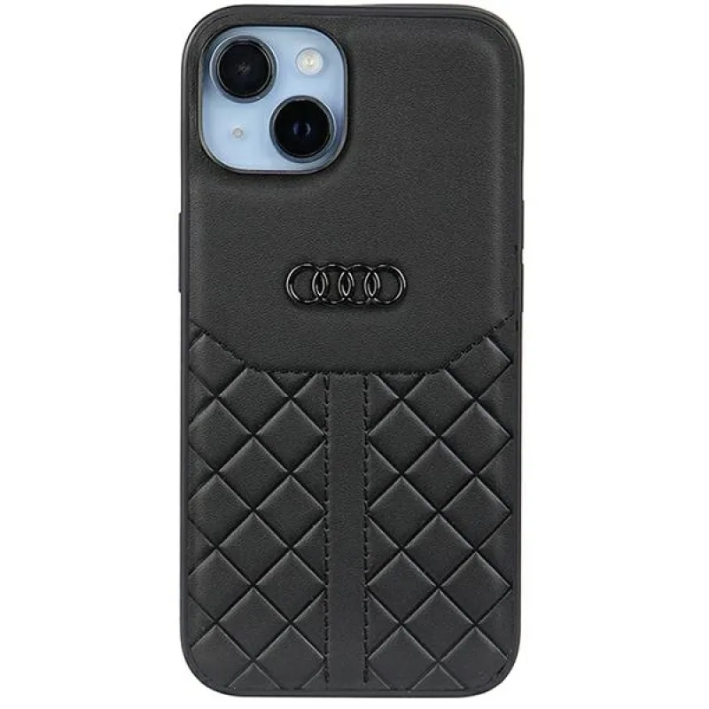 Audi Originálne kožené puzdro na iPhone 14 6,1" čierno/čierne pevné puzdro AU-TPUPPCIP14-Q8/D1-BK
