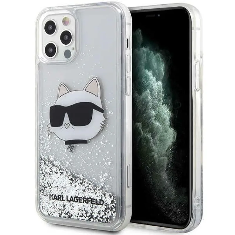 Karl Lagerfeld KLHCP12MLNHCCS iPhone 12/ 12 Pro 6,1" strieborné/strieborné pevné puzdro s trblietavou hlavou Choupette