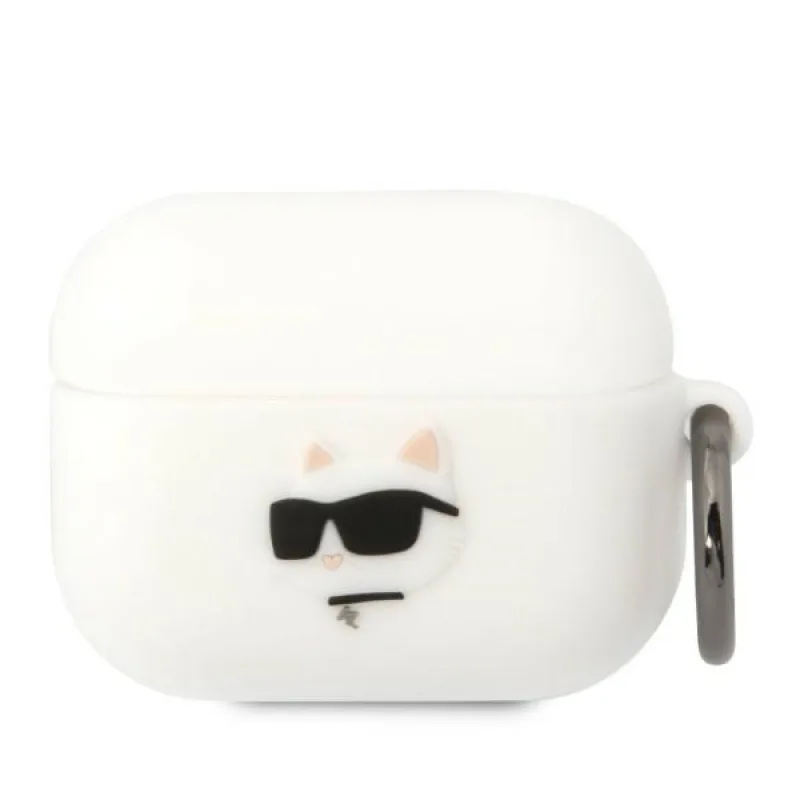 Karl Lagerfeld KLAPRUNCHH kryt AirPods Pro bielo/biely Silikónová Choupette Head 3D
