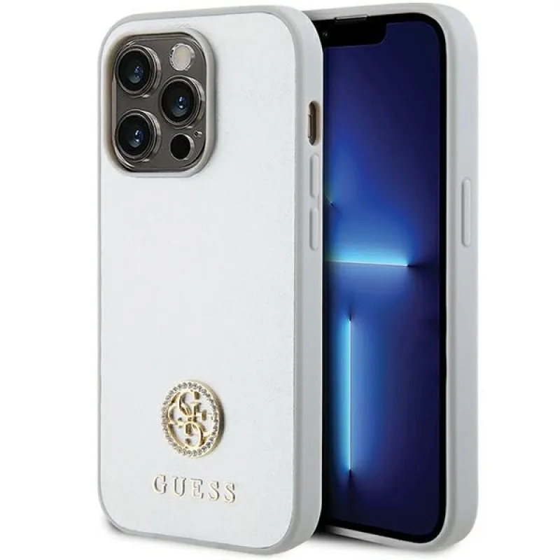 Puzdro Guess Strass Metal Logo pre iPhone 15 Pro - strieborné