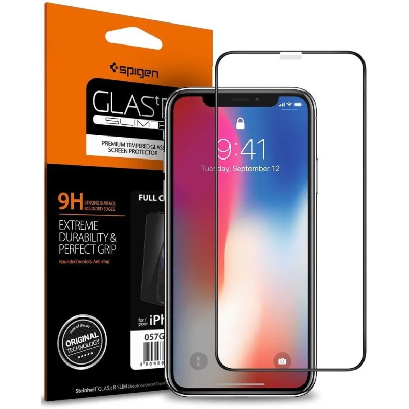 Tvrdené sklo Spigen Glass FC s čiernym rámom pre iPhone X / XS / 11 Pro