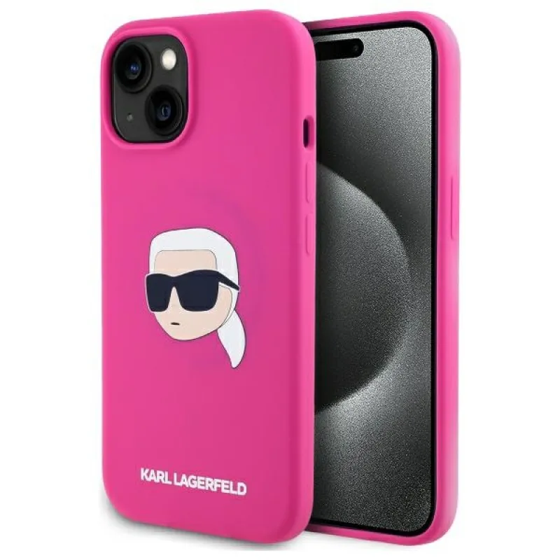 Karl Lagerfeld KLHMP15SSKHPPLF iPhone 15 6,1" fuchsiovo/fuschia pevné puzdro Silikónové Karl Head Print MagSafe