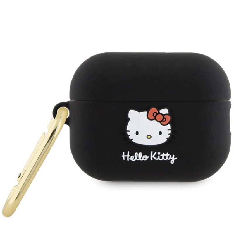Silikónové 3D puzdro na hlavu Hello Kitty pre AirPods Pro 2 (2022/2023) – čierne