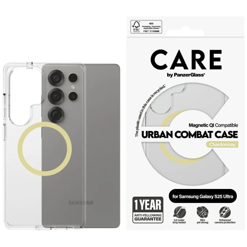 CARE by PanzerGlass Flagship Urban Combat Chardonnay QI puzdro pre Samsung Galaxy S25 Ultra – priehľadné