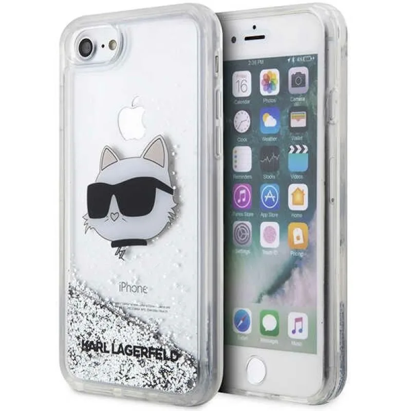 Karl Lagerfeld KLHCI8LNHCCS iPhone 7/8/ SE 2020/2022 strieborné/strieborné pevné puzdro Glitter Choupette Head