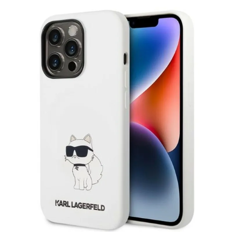 Karl Lagerfeld KLHMP14LSNCHBCH pevné puzdro na iPhone 14 Pro 6,1" bielo/biele Silikónová Choupette MagSafe
