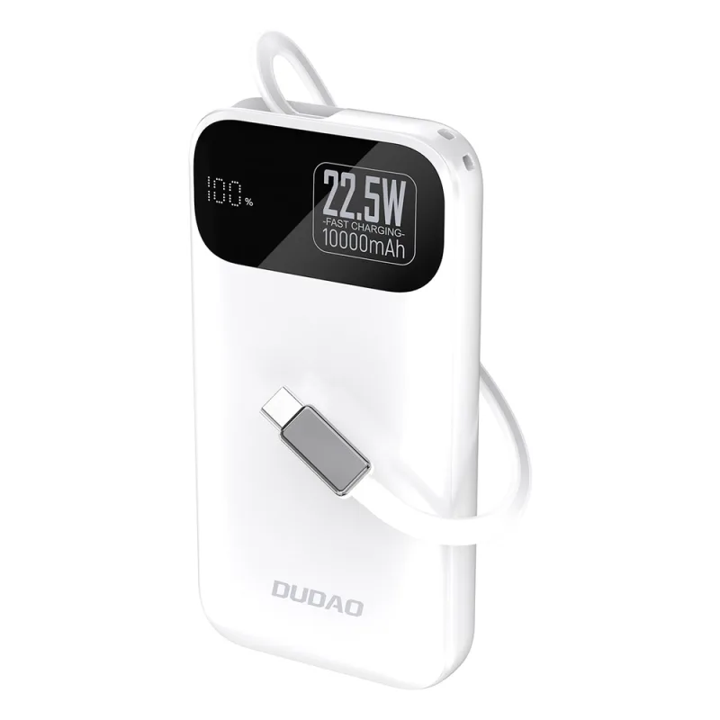 Dudao K31 10 000 mAh 22,5 W PD Powerbanka so vstavaným káblom – biela
