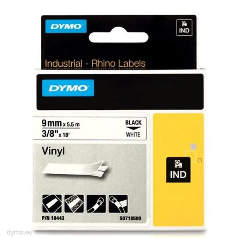 DYMO Vinylová páska 9 mm x 5,5 m, biela/čierna 18443