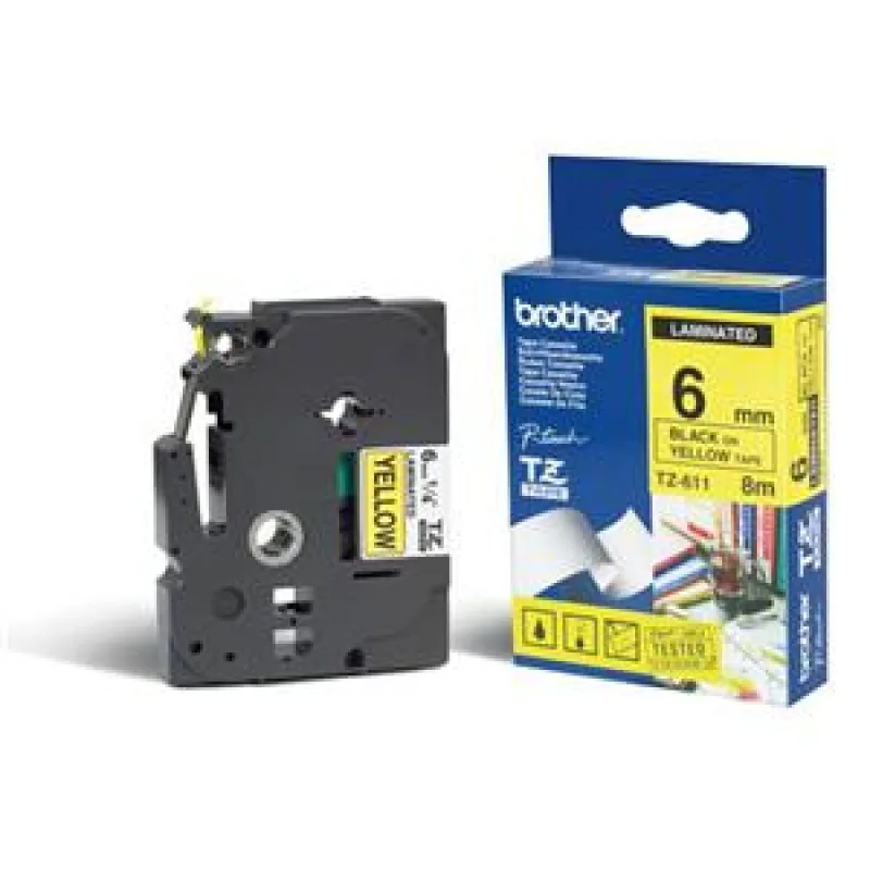 TZE-611, žltá/ čierna, 6mm TZE611