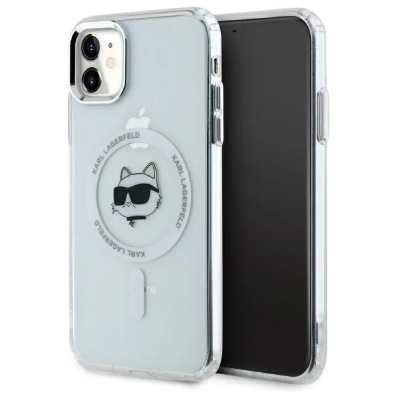 Karl Lagerfeld IML Metal Choupette Head Puzdro MagSafe iPhone 11 – biele