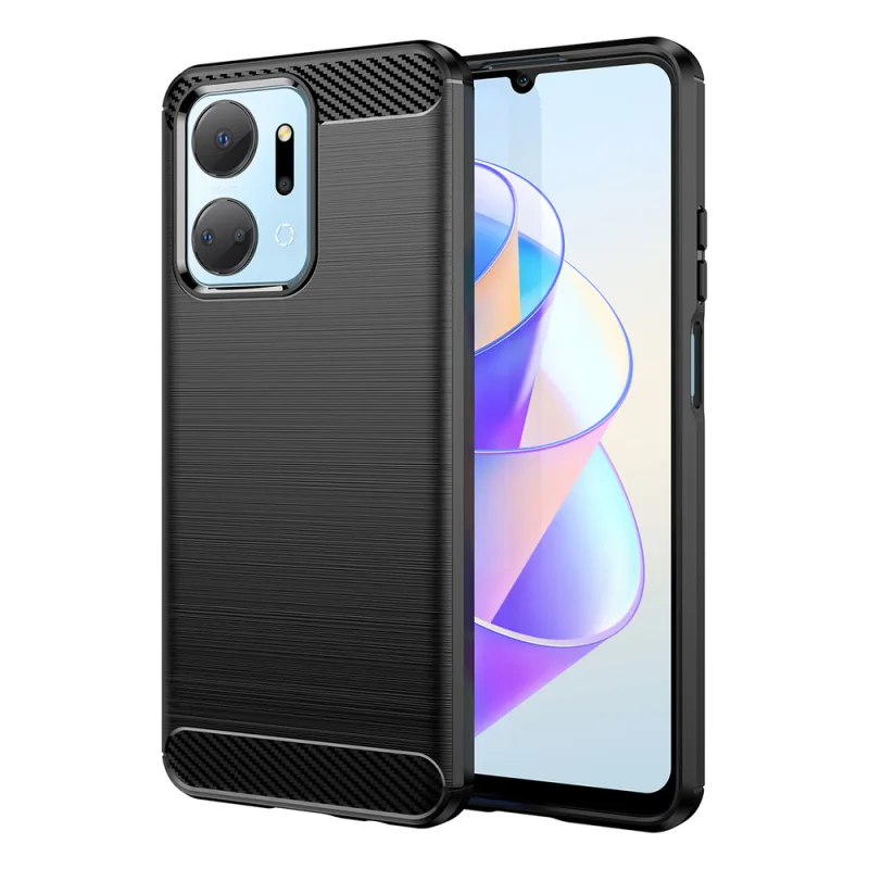 Puzdro Carbon Case pre Honor Play 40 Plus / Honor X7a flexibilný silikónový karbónový kryt čierny