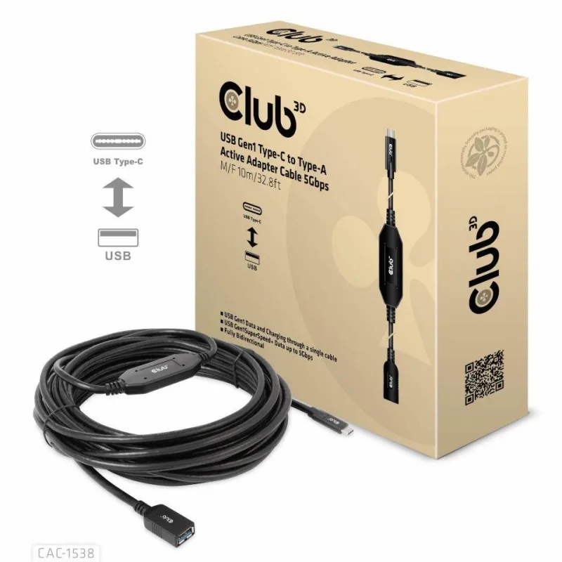 Club3D Kabel USB-C na USB-A, Aktivní adaptér/ kabel, 5 Gbps (M/ F), …