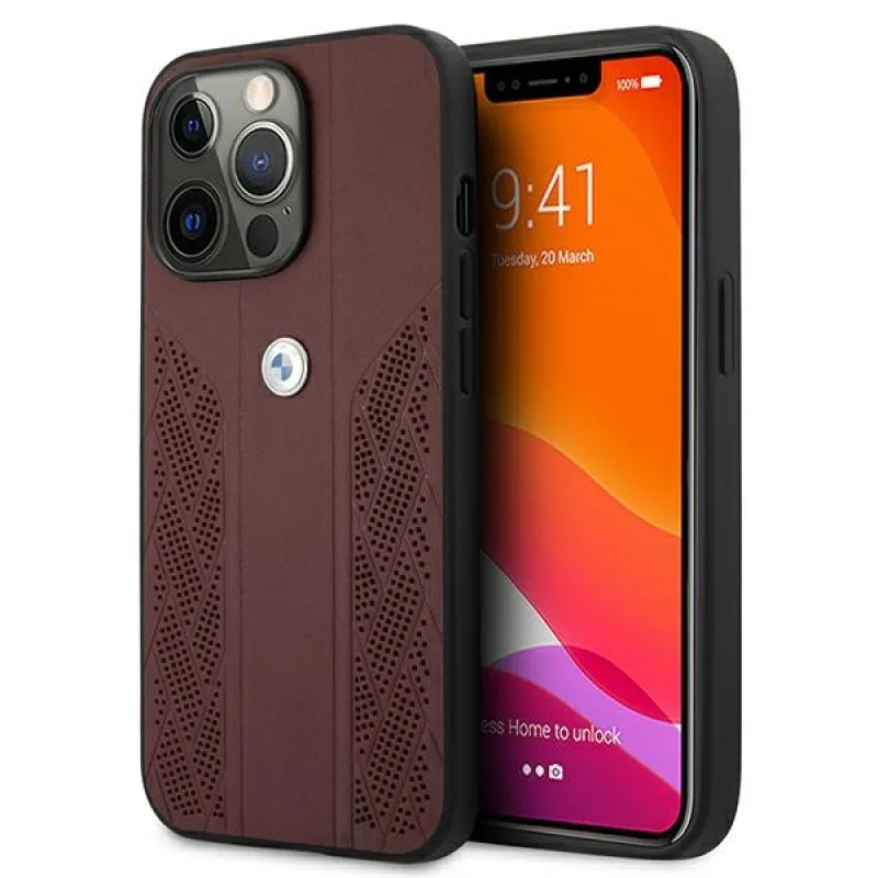 Kožené puzdro BMW Curve Perforate Case pre iPhone 13 Pro / iPhone 13 - červené