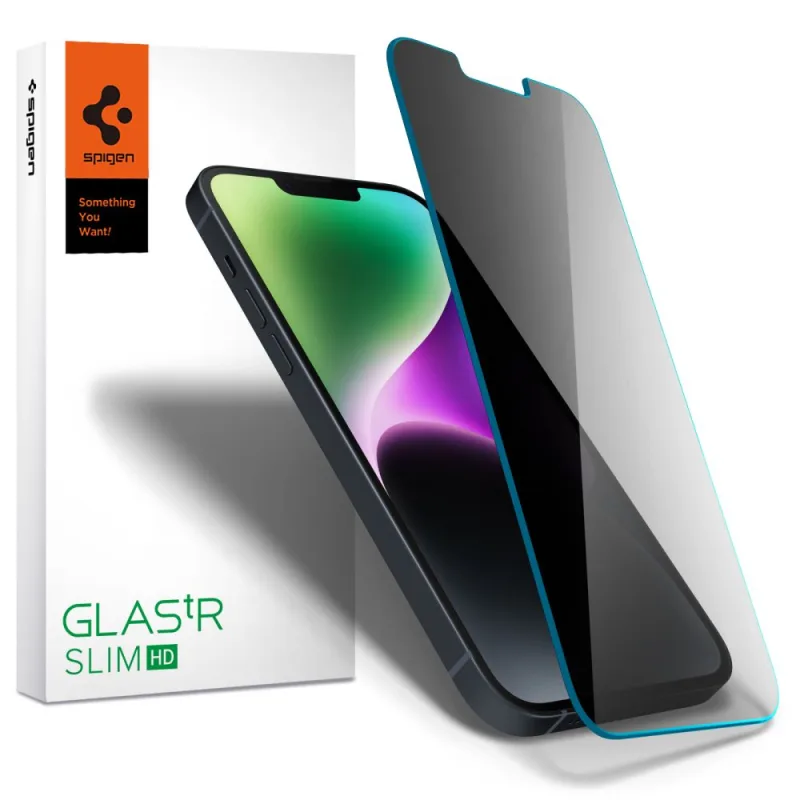 Tvrdené sklo Spigen Glas.tR Slim Privacy pre iPhone 13 / 13 Pro / 14 / 16e