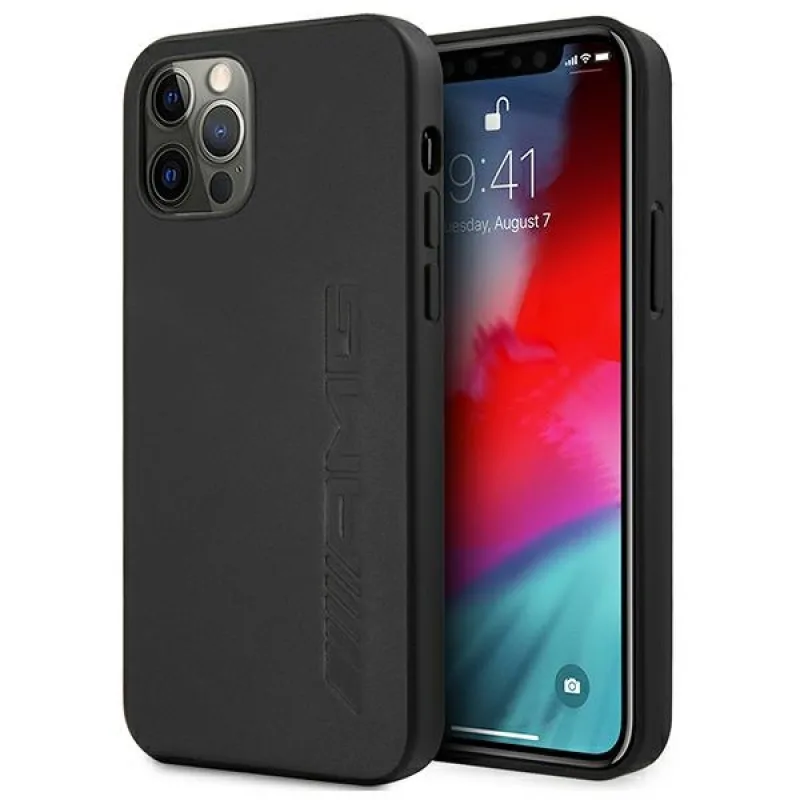 Kožené puzdro AMG Hot Stamped Case pre iPhone 12 Pro Max – čierne