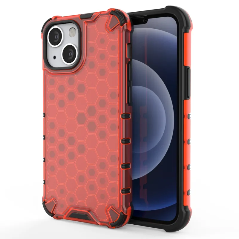 Pancierový kryt Honeycomb Case s TPU Bumper pre iPhone 13 mini červený