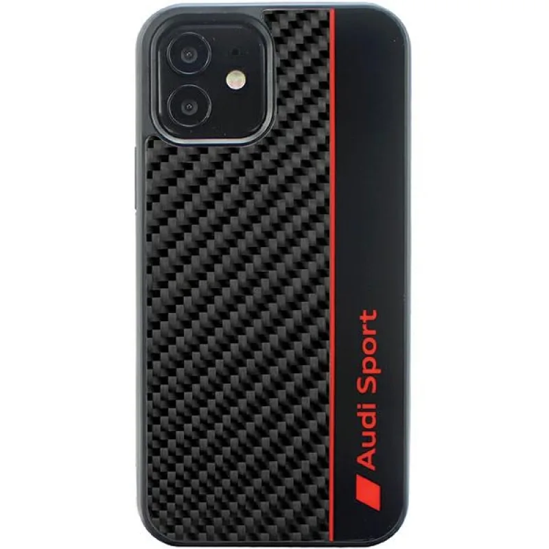 Audi Carbon Fiber Stripe iPhone 12/12 Pro 6,1" čierno/čierne pevné puzdro AUS-TPUPCIP12P-R8/D1-BK