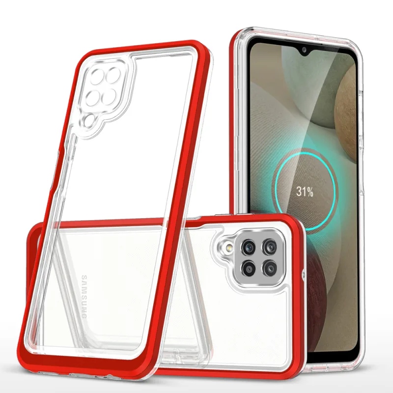 Priehľadné puzdro 3v1 pre Samsung Galaxy A22 4G Frame Gel Cover Red