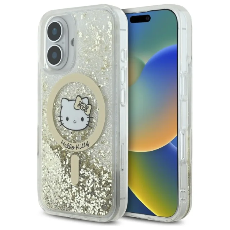 Puzdro Hello Kitty Liquid Glitter Fever MagSafe na iPhone 16 – zlaté