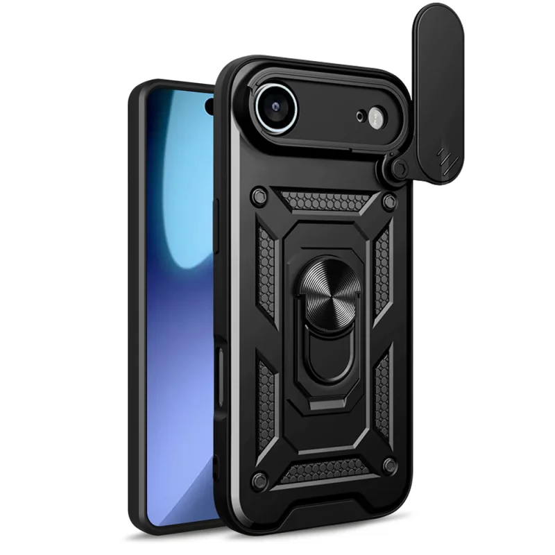 Kryt Hybrid Armor Camshield iPhone 17 Air so stojanom a krytom fotoaparátu – čierny