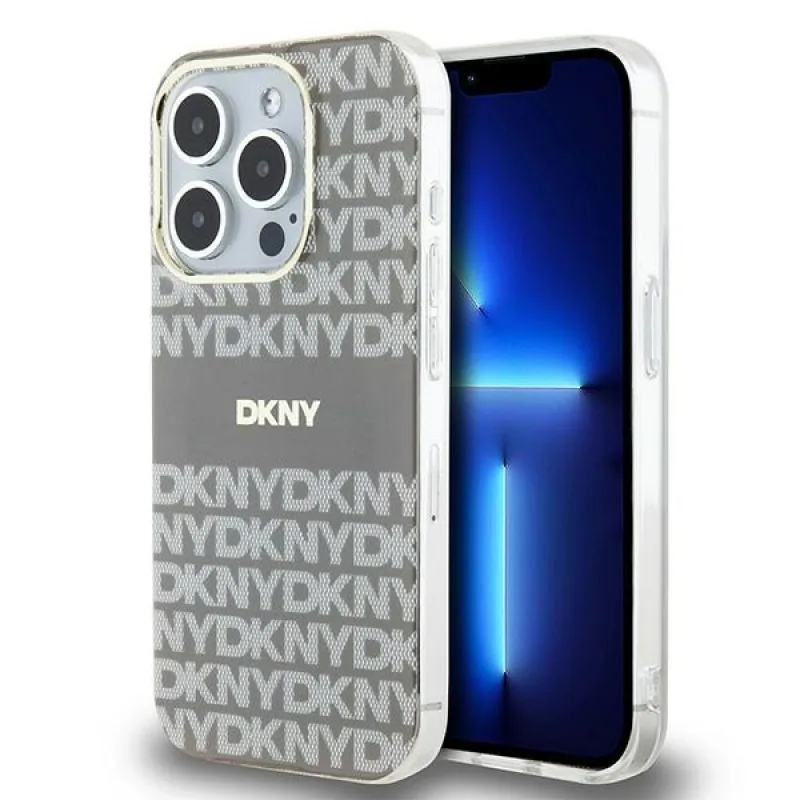 Puzdro DKNY IML Mono & Stripe MagSafe pre iPhone 15 Pro - béžové