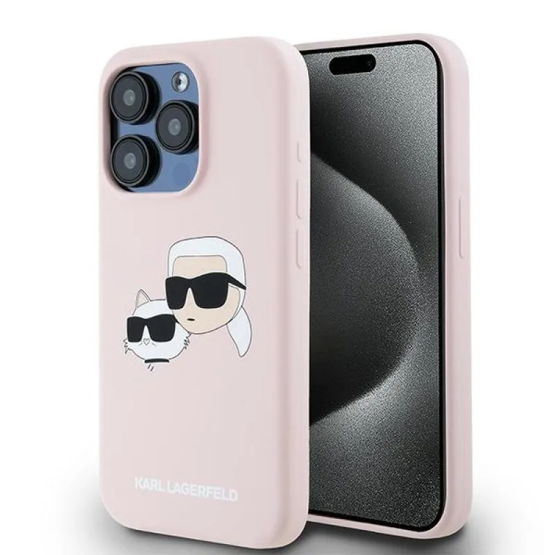 Karl Lagerfeld silikónové puzdro Karl&Choupette MagSafe pre iPhone 15 Pro Max – ružové