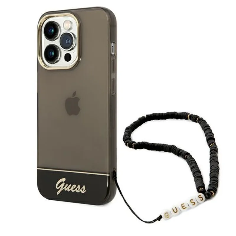 Guess Translucent Pearl Strap Case pre iPhone 14 Pro – čierny