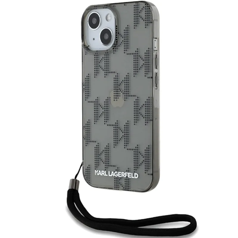 Puzdro Karl Lagerfeld IML Mono KL Pattern & Cord pre iPhone 15 / 14 / 13 - čierne