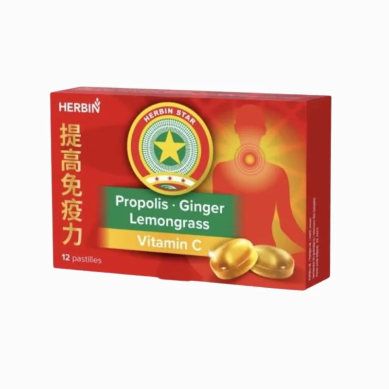 HealthNA Pastilky/cukríky na cmúľanie so zázvorom, propolisom a vitamínom C - 12ks - Herbin