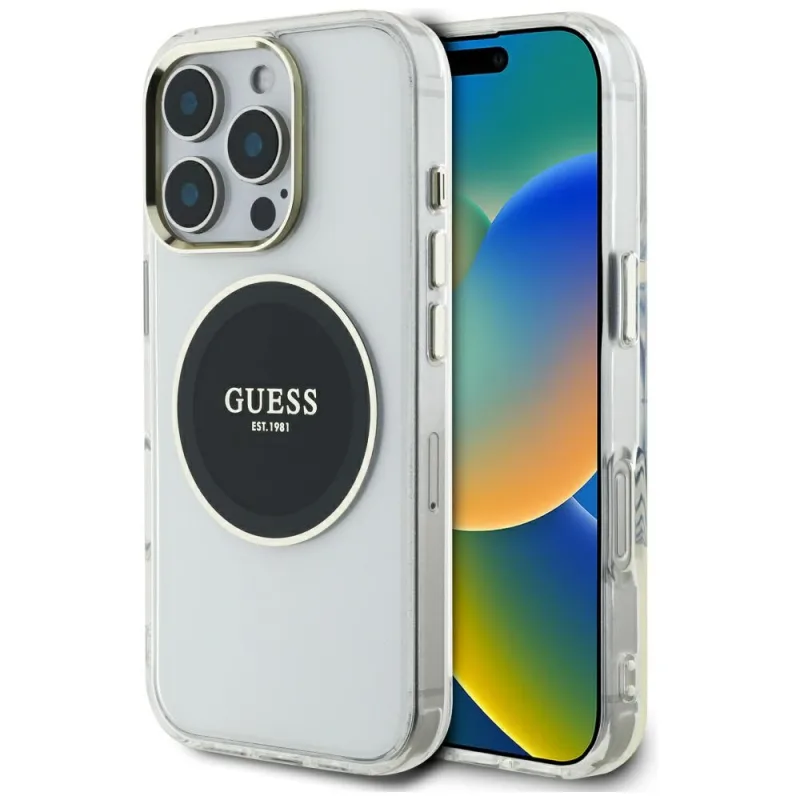 Puzdro Guess IML Metal Colored Circle Classic Logo MagSafe pre iPhone 16 Pro Max – čierne