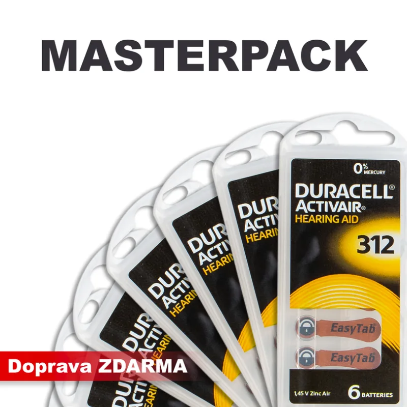 Baterie do naslouchadel DURACELL DA312 / PR41, MASTERPACK 20 (120ks)
