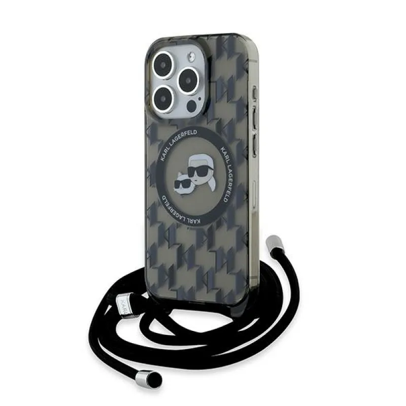 Karl Lagerfeld IML Crossbody Monogram Karl & Choupette Head MagSafe Case pre iPhone 15 Pro Max – čierny