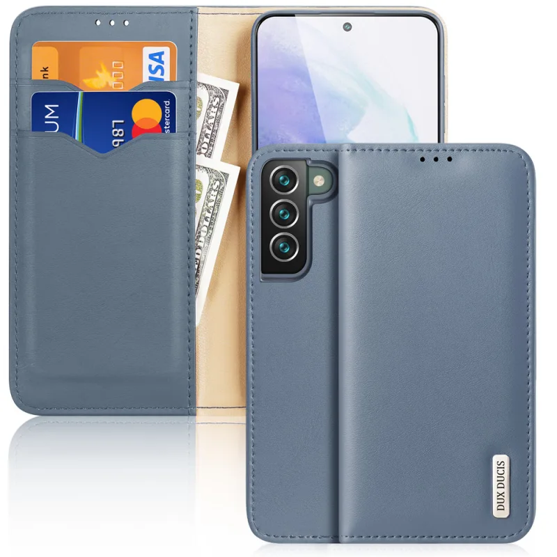 Dux Ducis Hivo Leather Flip Cover Originálna kožená peňaženka na karty a dokumenty Samsung Galaxy S22 + (S22 Plus) modrá